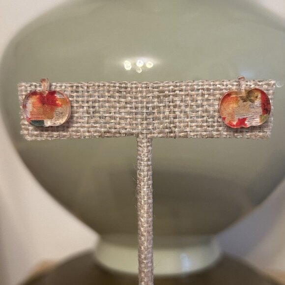 Pumpkin Fall Stud Earrings Autumn Print Lightweight Acrylic Handmade - Picture 1 of 5